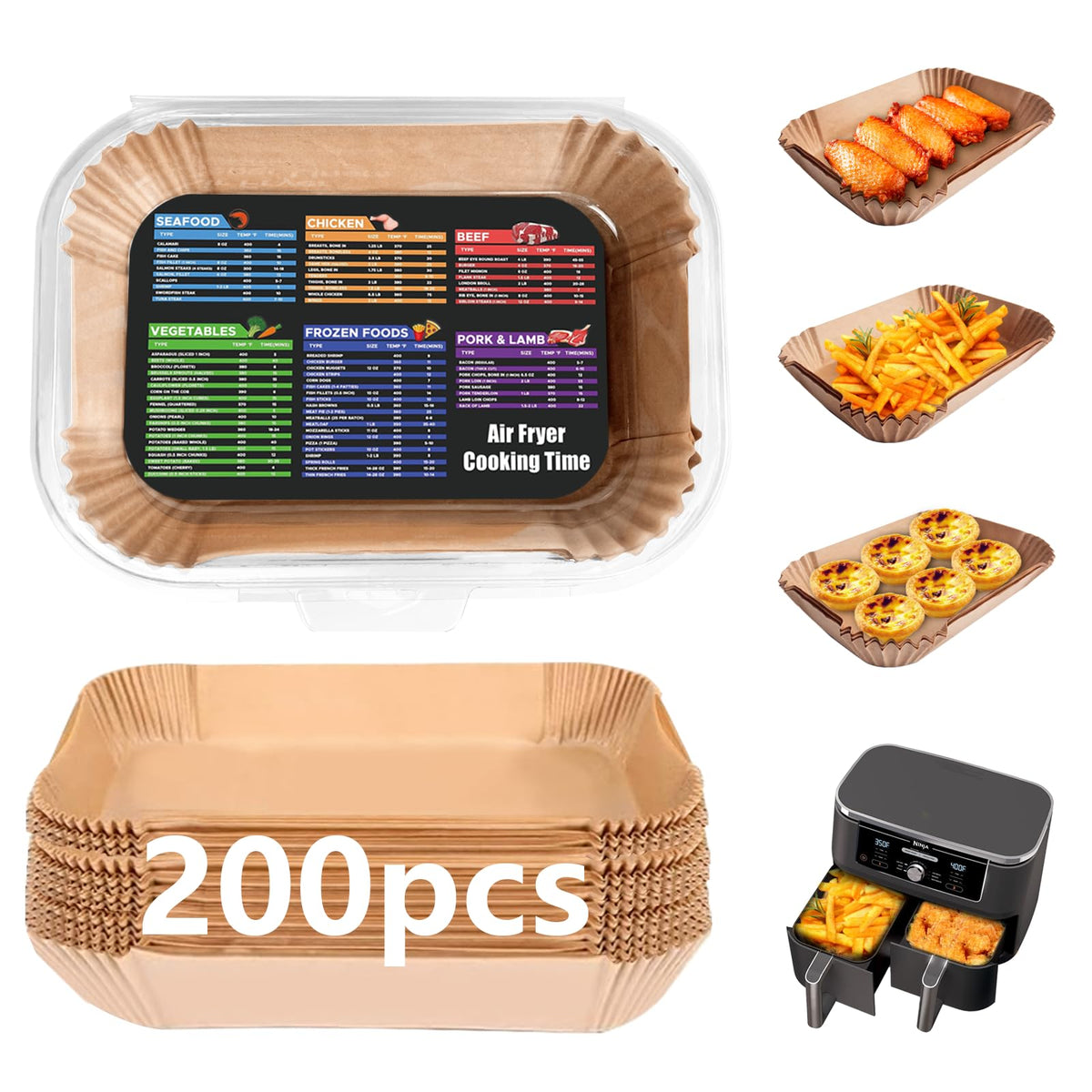 Air Fryer Liners for Ninja DZ201/DZ401, 200 Count, 8.6 x 5.5 in