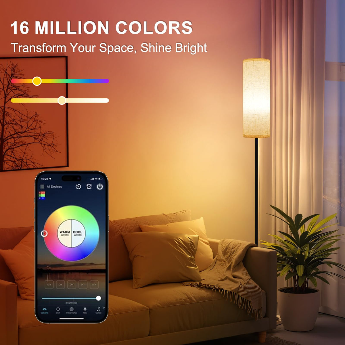 FRIDEKO HOME Dimmable Floor Lamp with Remote, Beige Shade