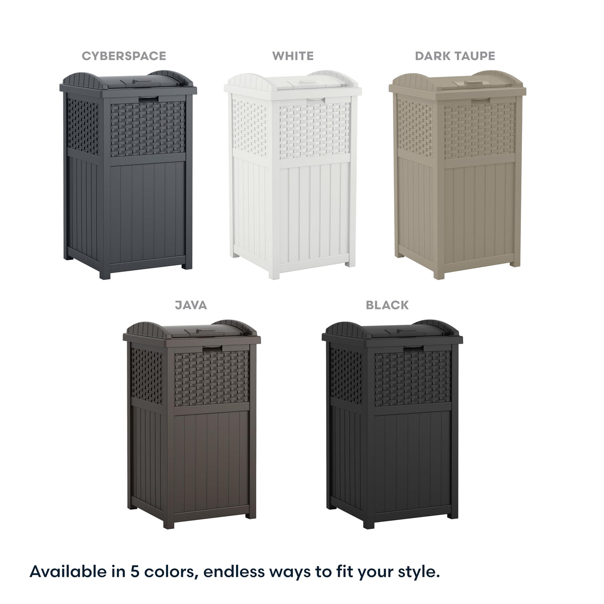 Suncast 33 Gallon Wicker-Style Hideaway Trash Can, Cyberspace Grey