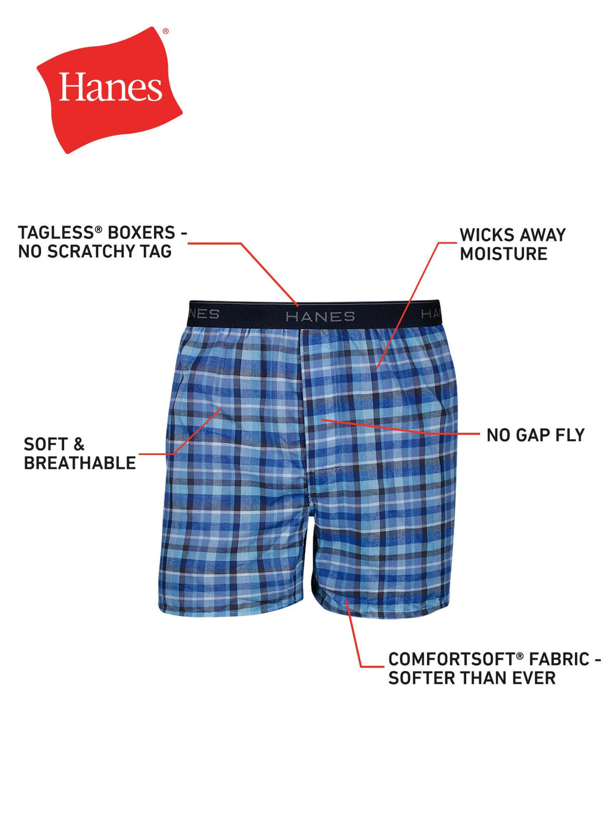 Hanes Men's FreshIQ Cotton Woven Boxer, Assorted, Large, 4 Pack