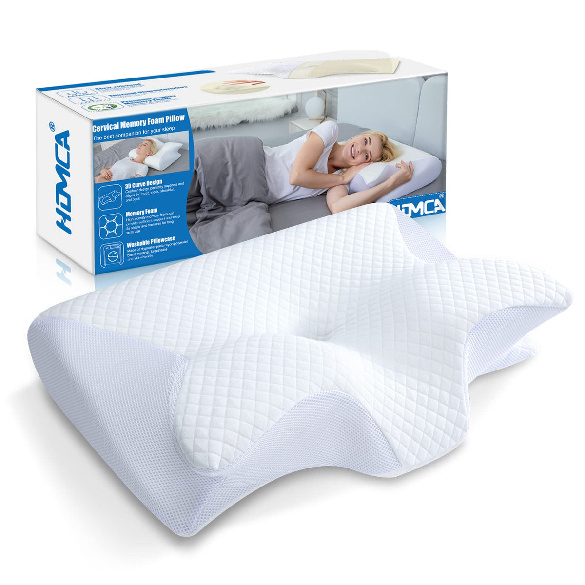 HOMCA Memory Foam Cervical Pillow, White