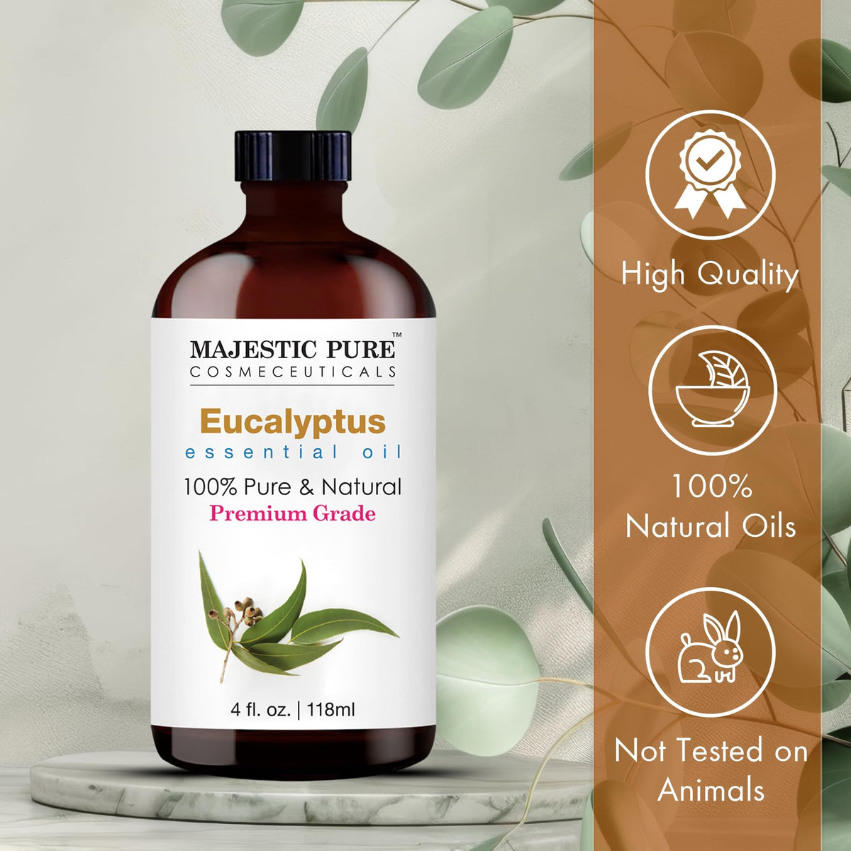 Majestic Pure Eucalyptus Essential Oil with Glass Dropper, 118 ml