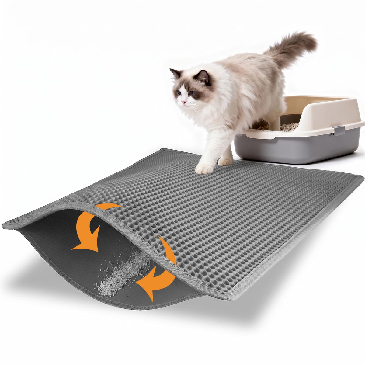 Pieviev Honeycomb Double Layer Cat Litter Mat, 76 x 61 cm, Grey