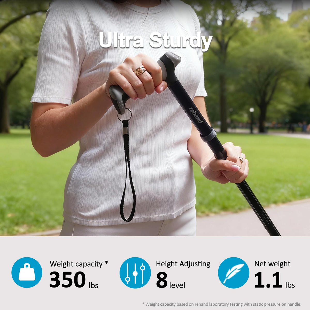 Rehand Foldable Adjustable Walking Cane with Travel Bag, Natural Black