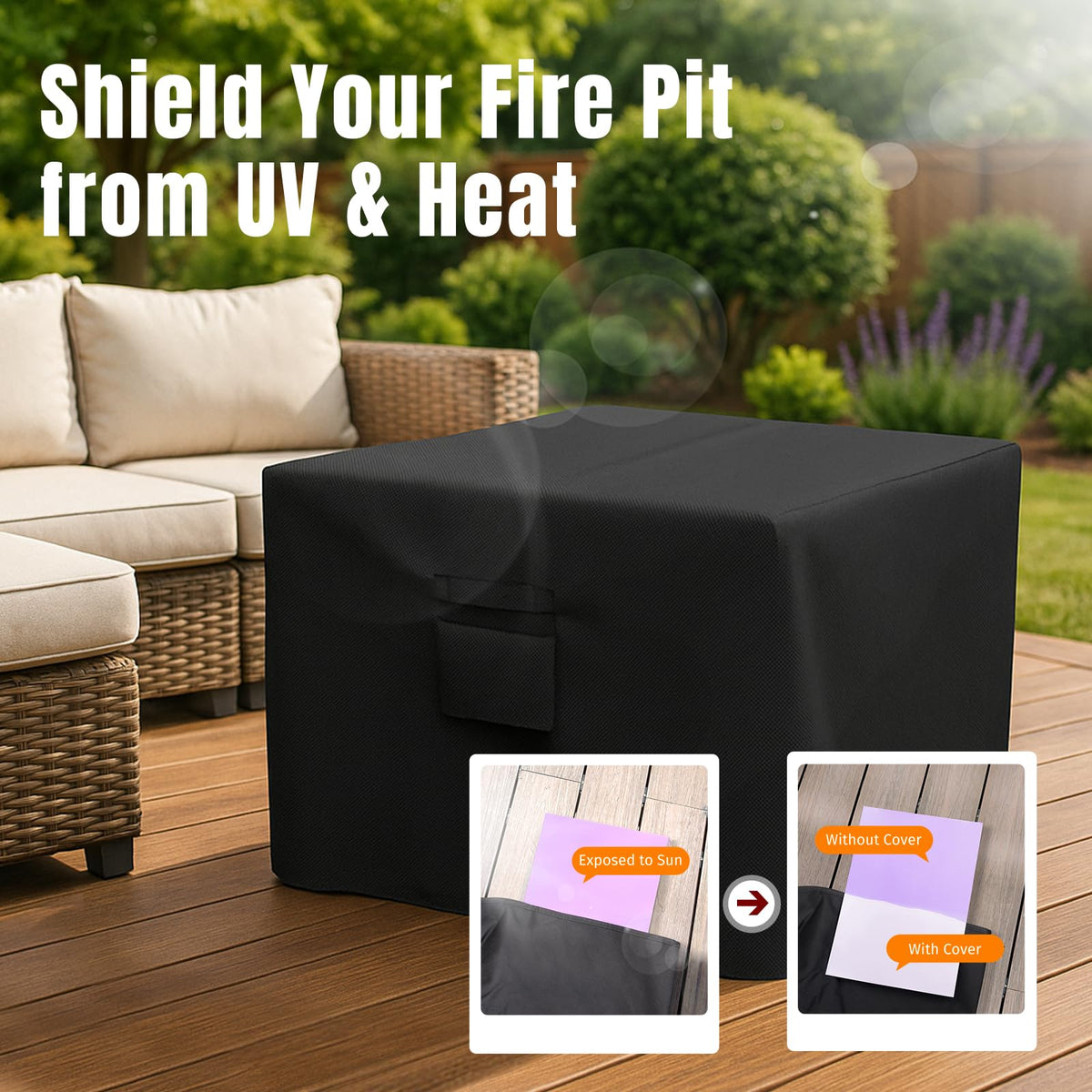 SHINESTAR Square Fire Pit Cover, 32" x 32" x 24", Black