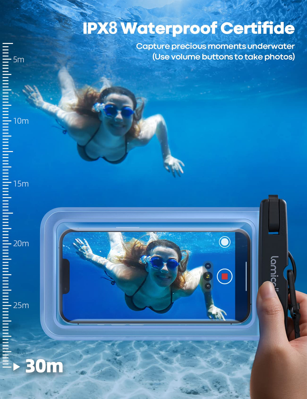 Lamicall IPX8 Waterproof Phone Pouch with Lanyard, 2 Pack