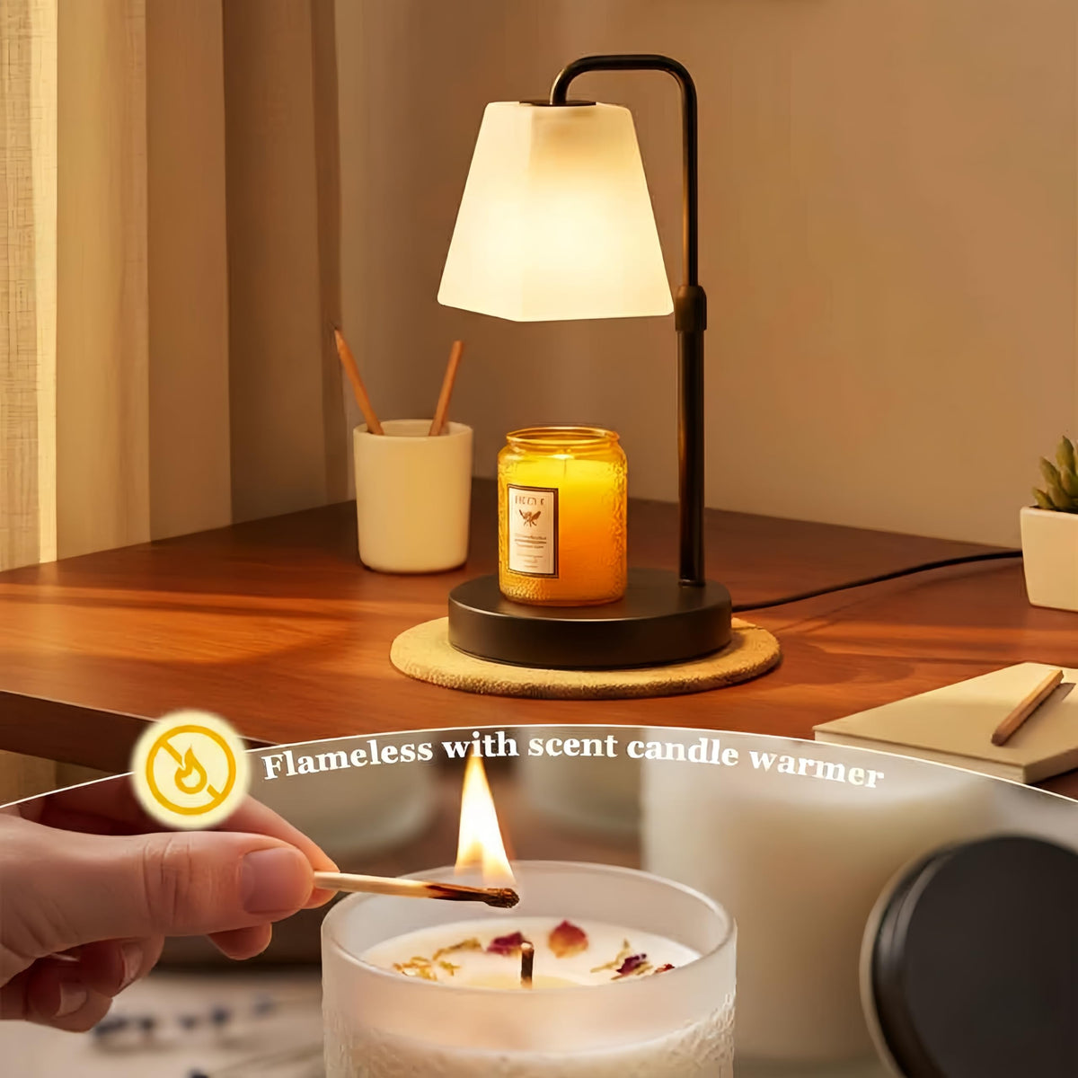 Jimei Candle Warmer Lamp with Timer, Dimmable, Frosted Glass Black