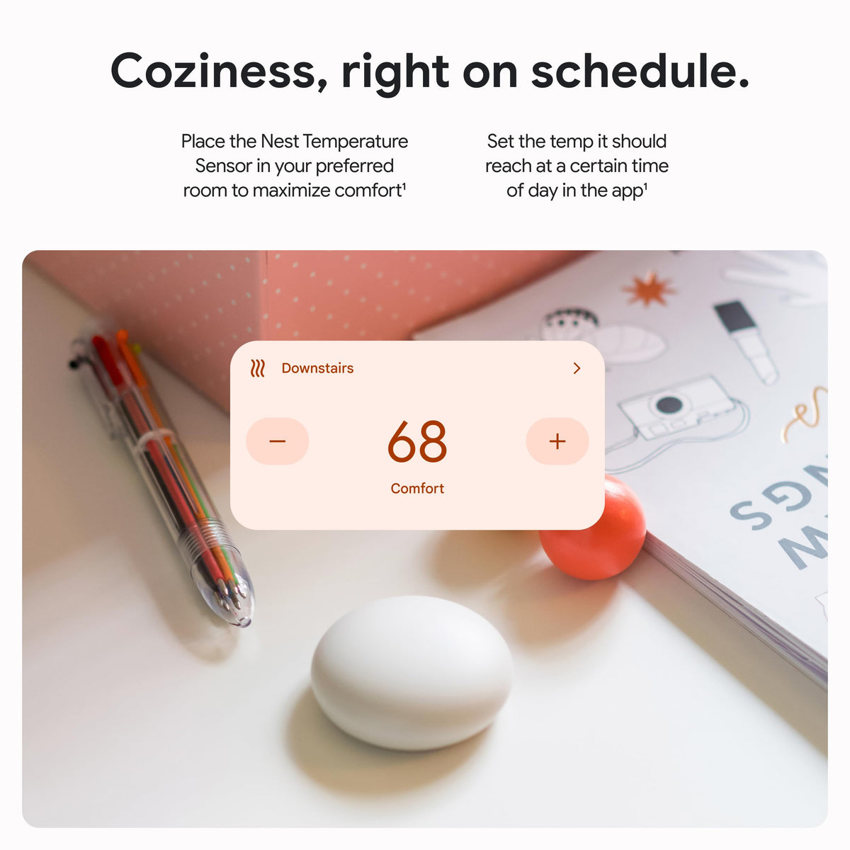 Google Nest Temperature Sensor, 2nd Gen, Porcelain, 1-Pack