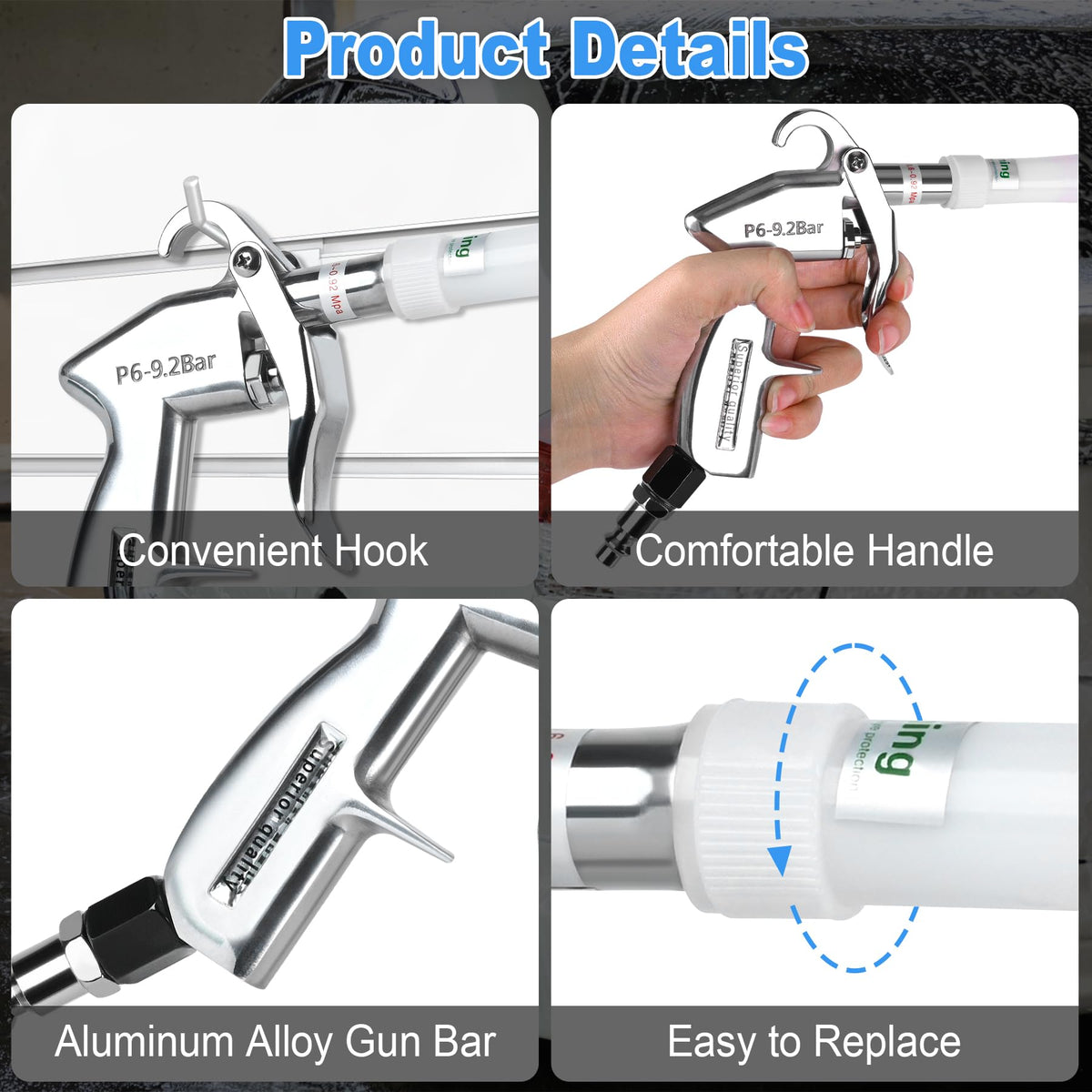 Phepetroll Air Blow Gun with Tapered Nozzle for Car Detailing