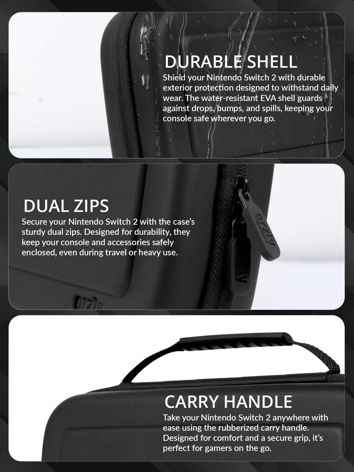 Orzly Hard Shell Carry Case for Nintendo Switch 2, Black