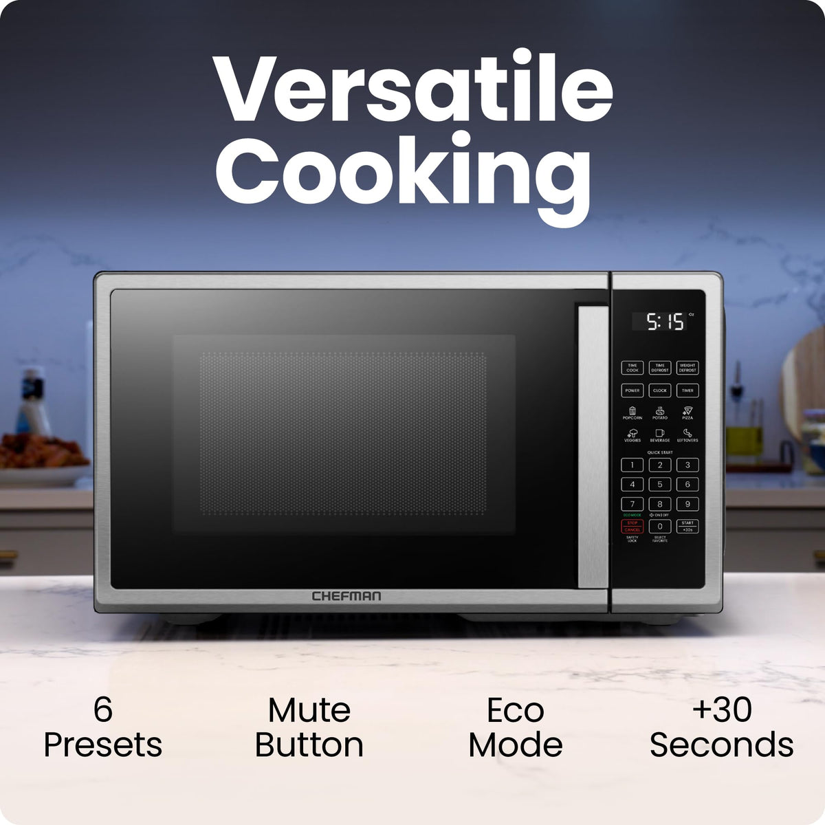 Chefman Digital Countertop Microwave, 1.1 Cu. Ft., 1000 W, Stainless