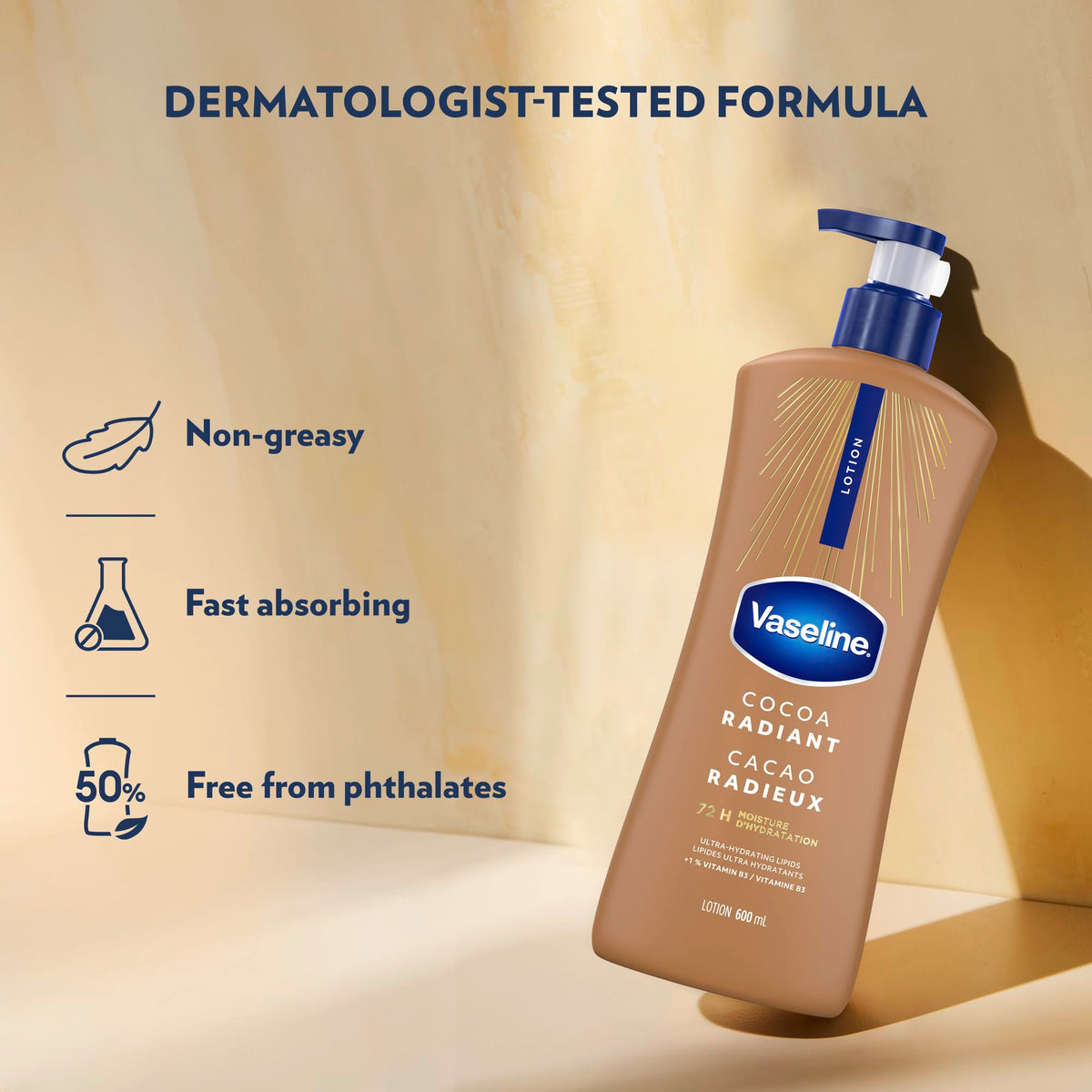 Vaseline Cocoa Radiant Lotion, Ultra-Hydrating, 600mL, 3 Pack