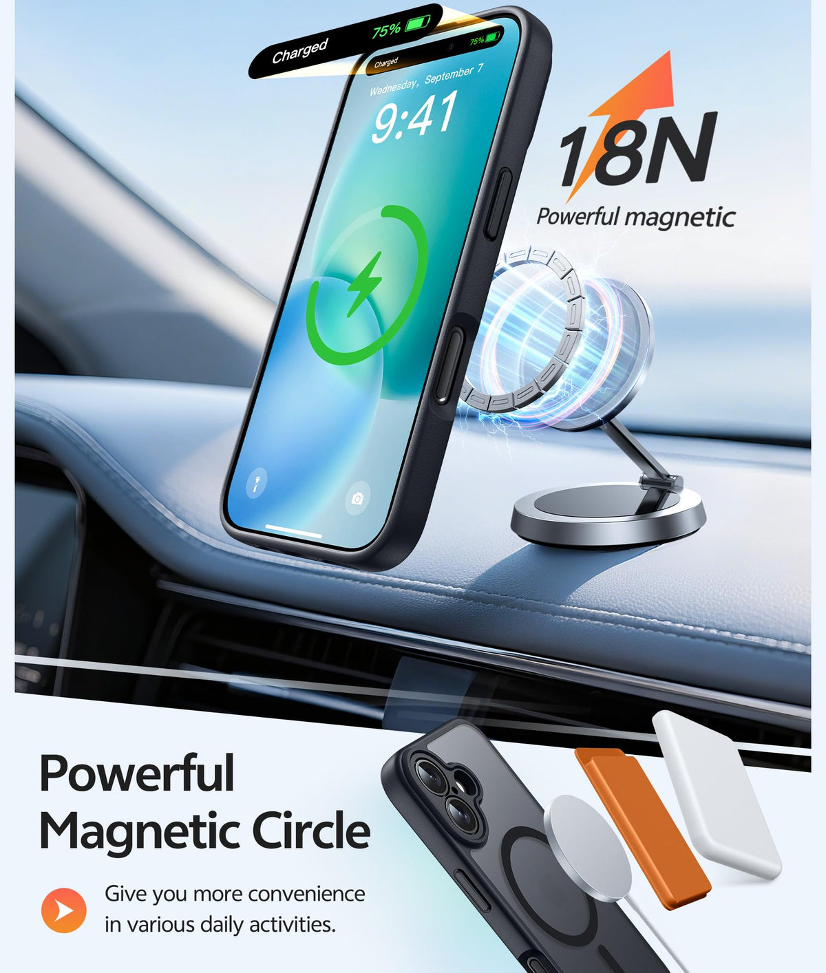 FNTCASE Magnetic Translucent Matte Case for iPhone 16, Black