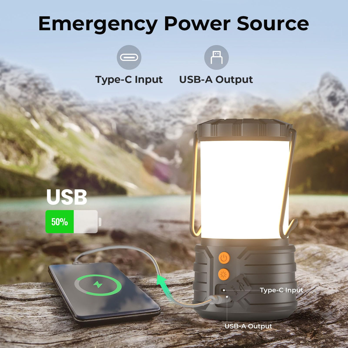 Rechargeable LED Camping Lantern, 5000 mAh
