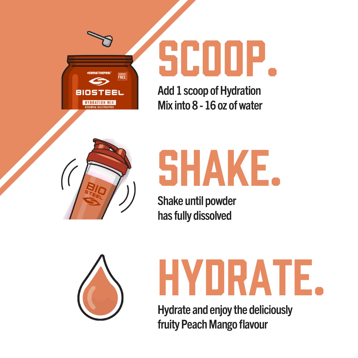 BioSteel Zero Sugar Hydration Mix, Peach Mango, 100 Servings