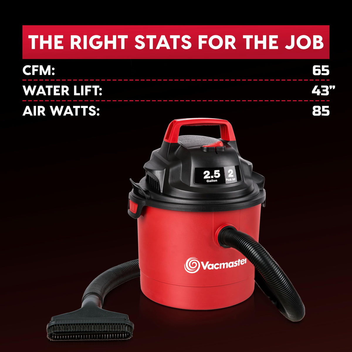 Vacmaster Red Edition VOM205P Wet Dry Shop Vacuum, 2.5 Gallon