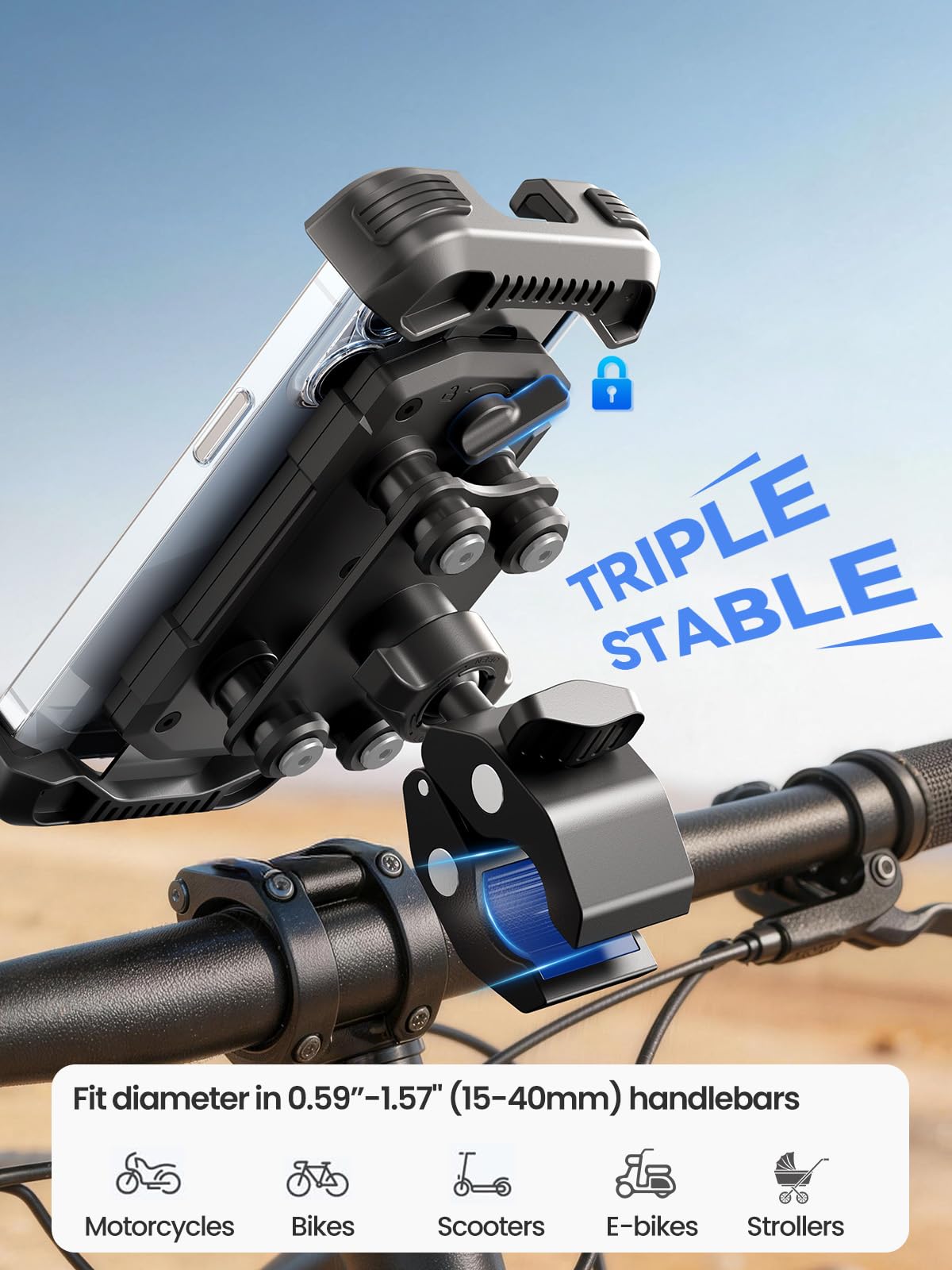 Tounee Bike Phone Mount with Dual Vibration Dampener, Black
