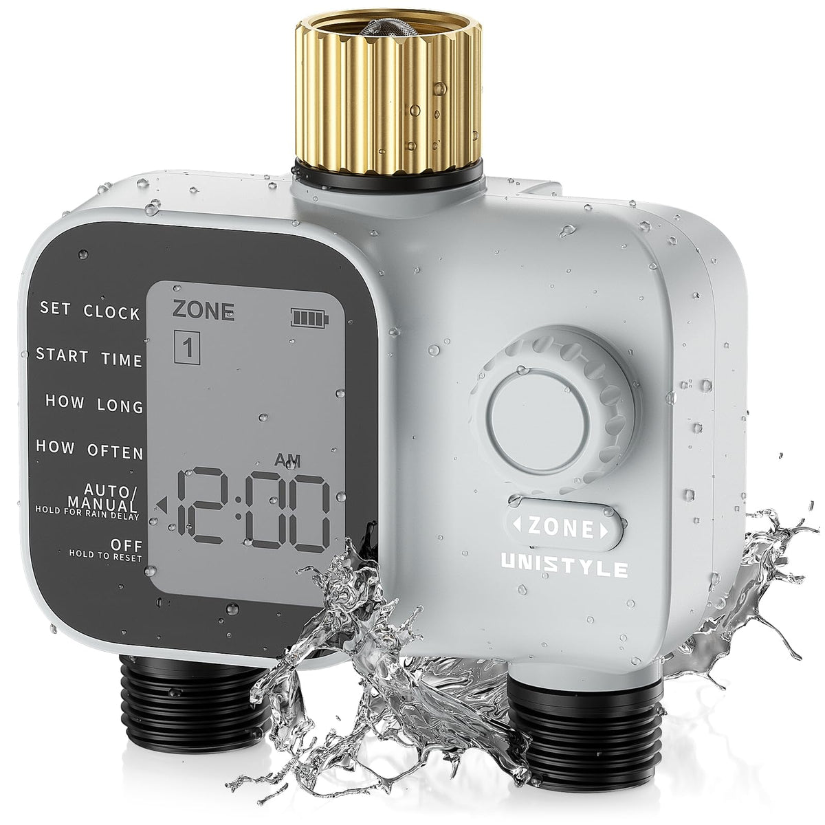 Unistyle Sprinkler Timer, 2 Zone, Brass Inlet