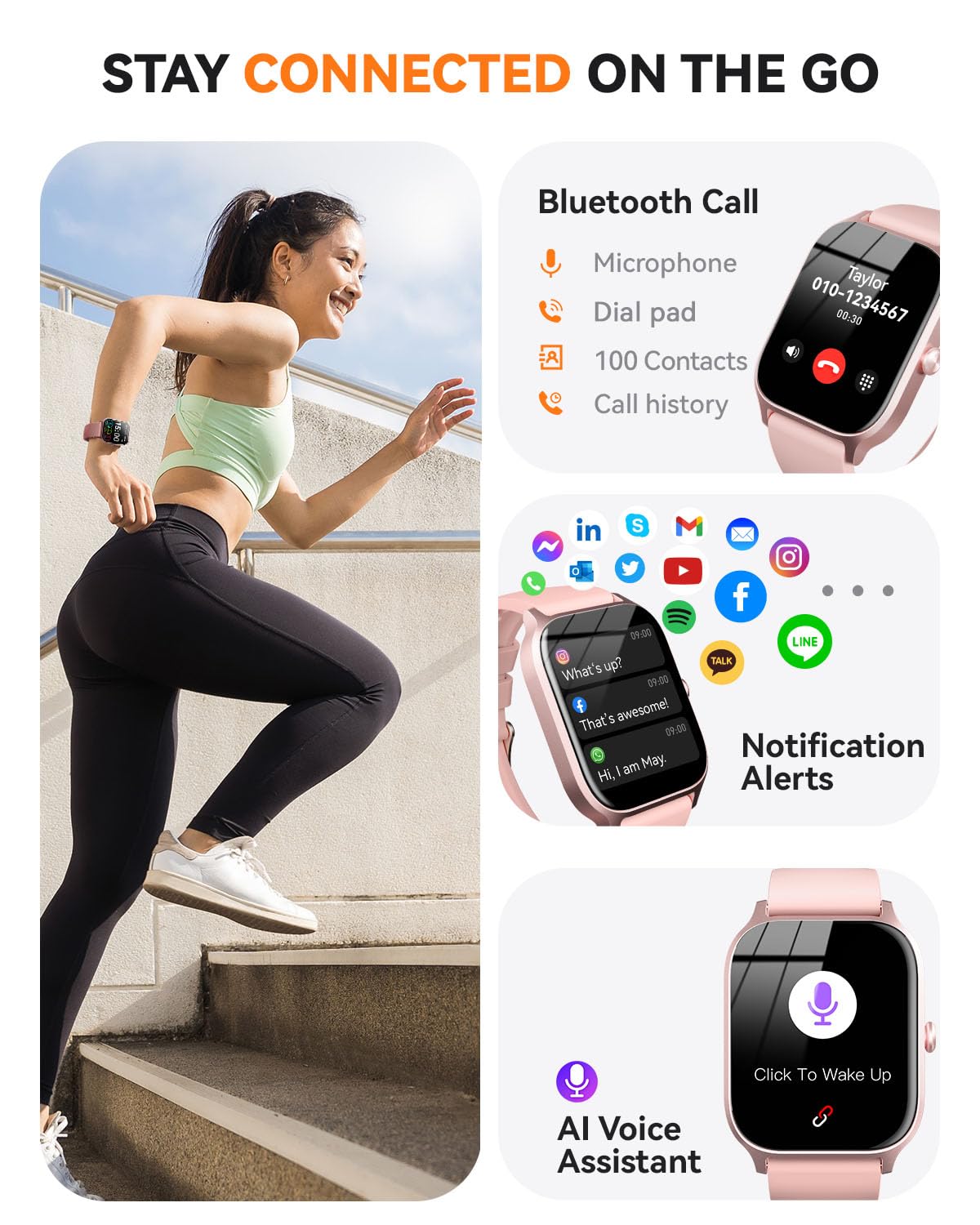 Smart Watch with Calling & Fitness Tracking, Pink, 1.83"