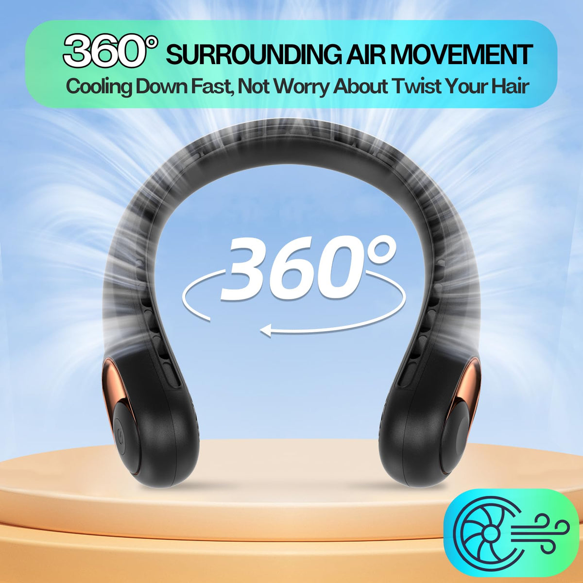 Portable Neck Fan with LED Display & 360° Cooling Airflow