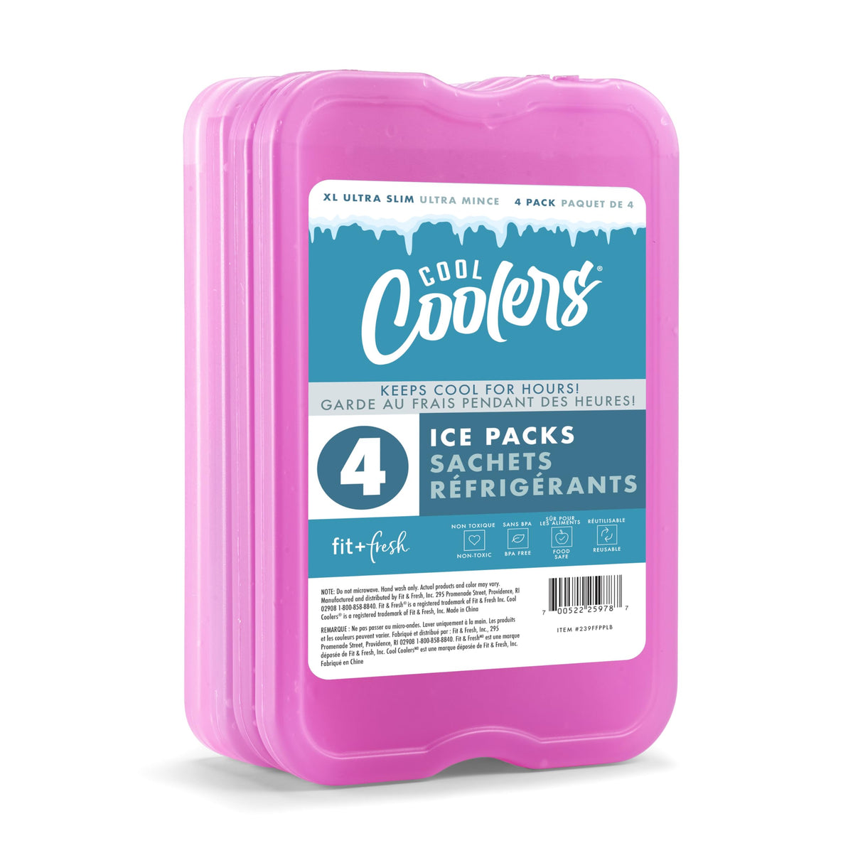 Cool Coolers by Fit + Fresh XL Slim Ice Packs, 4 Pack, Purple