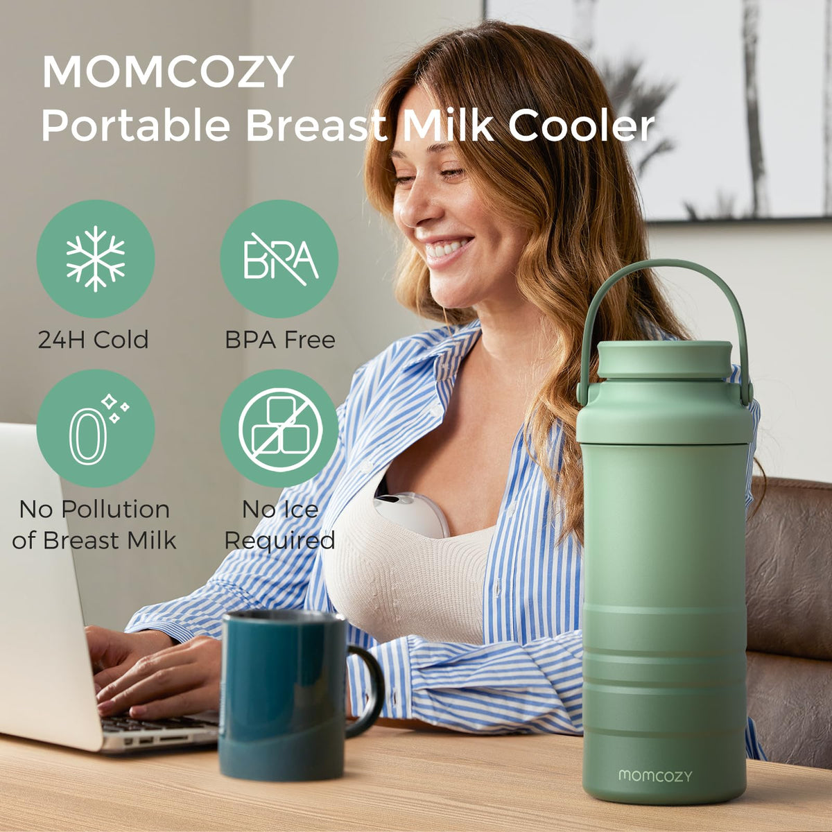 Momcozy Portable Breast Milk Cooler with 2 Bottles, 22 oz