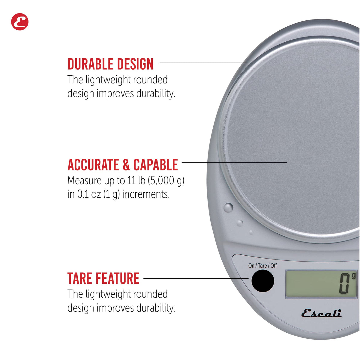 Escali Primo Digital Food Scale, Chrome, 8.5 x 6 x 1.5 inches