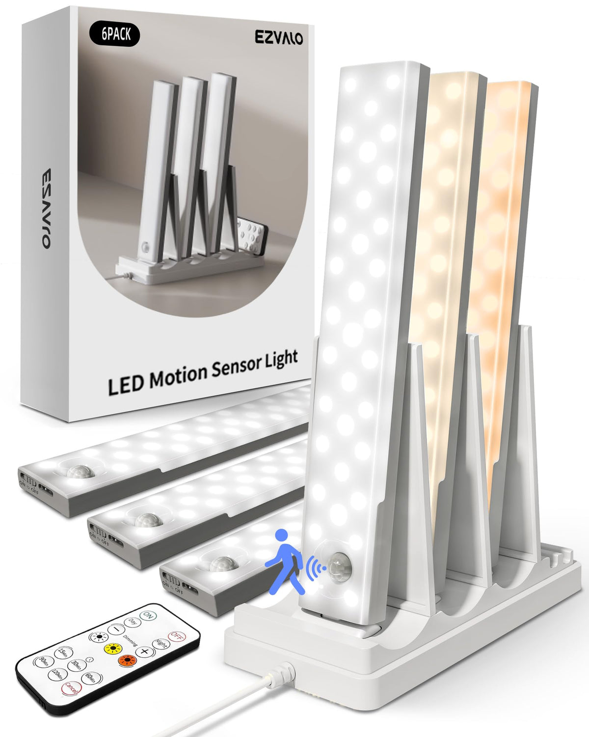 EZVALO Rechargeable Under Cabinet Lights, 6 Pack
