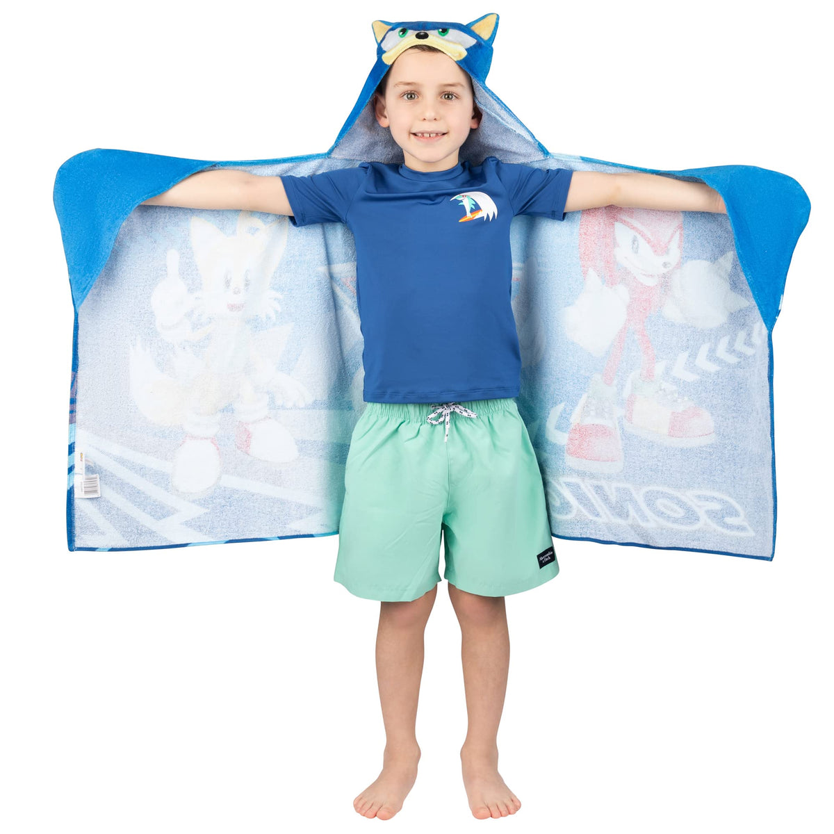Franco Kids Hooded Towel Wrap, Sonic The Hedgehog, 24 x 50 In