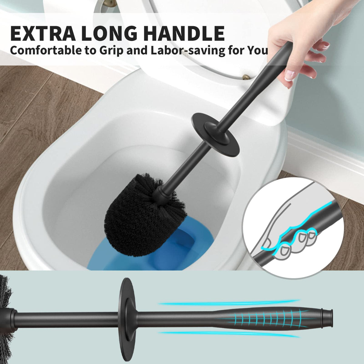 UPTRONIC Toilet Brush and Covered Holder Set, Black-02
