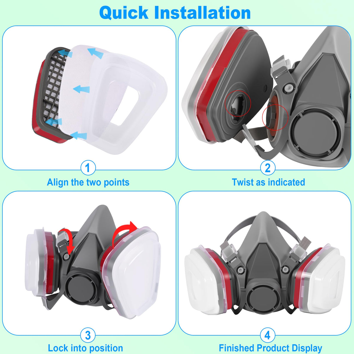 Reusable Half Face Respirator Mask with Organic Vapor Filters