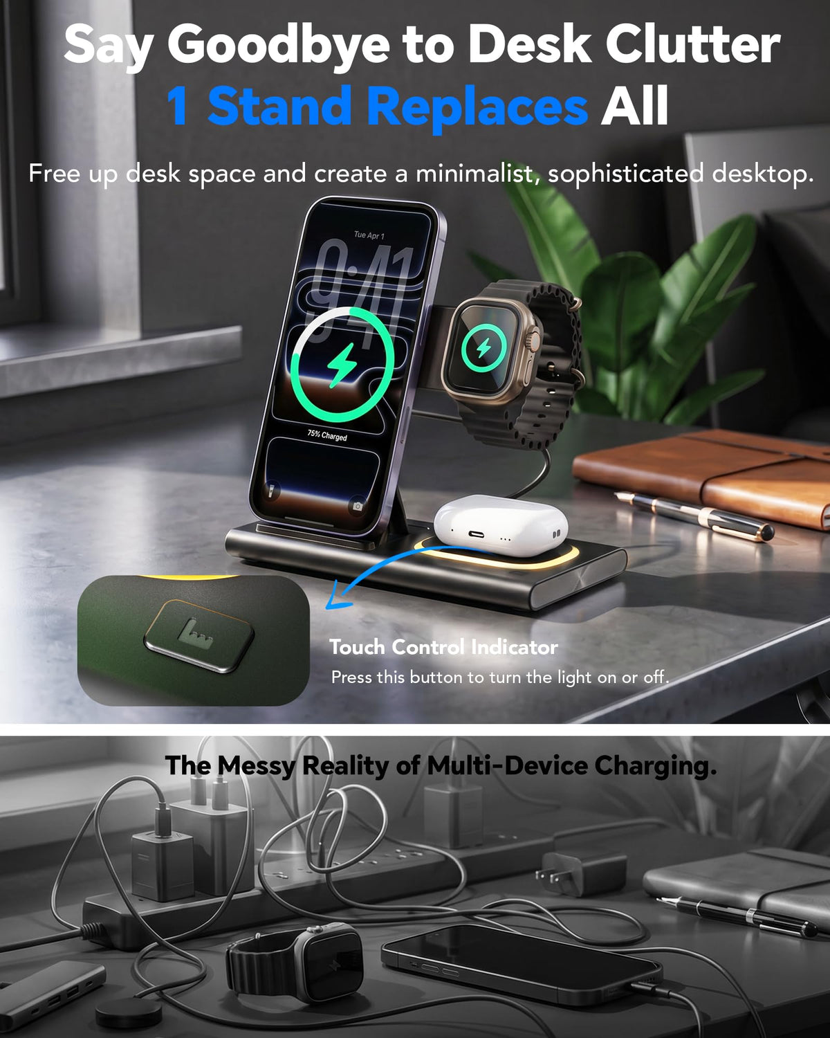 3 in 1 Foldable Wireless Fast Charging Station for Apple Devices