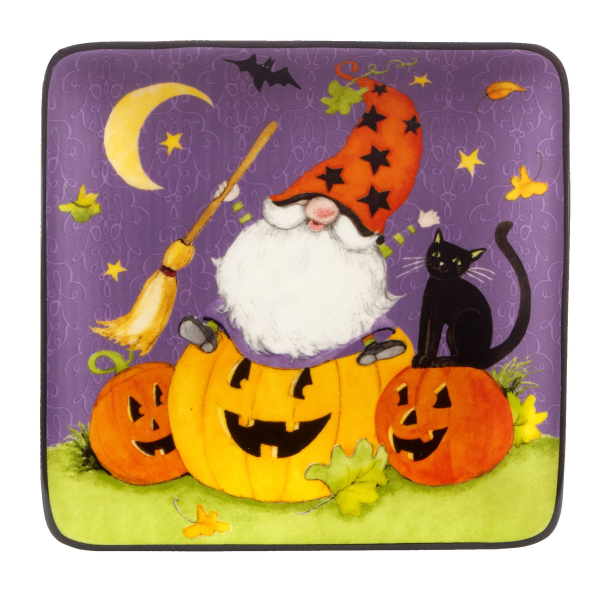 Certified International Halloween Gnomes Square Plates, 6", Set of 4