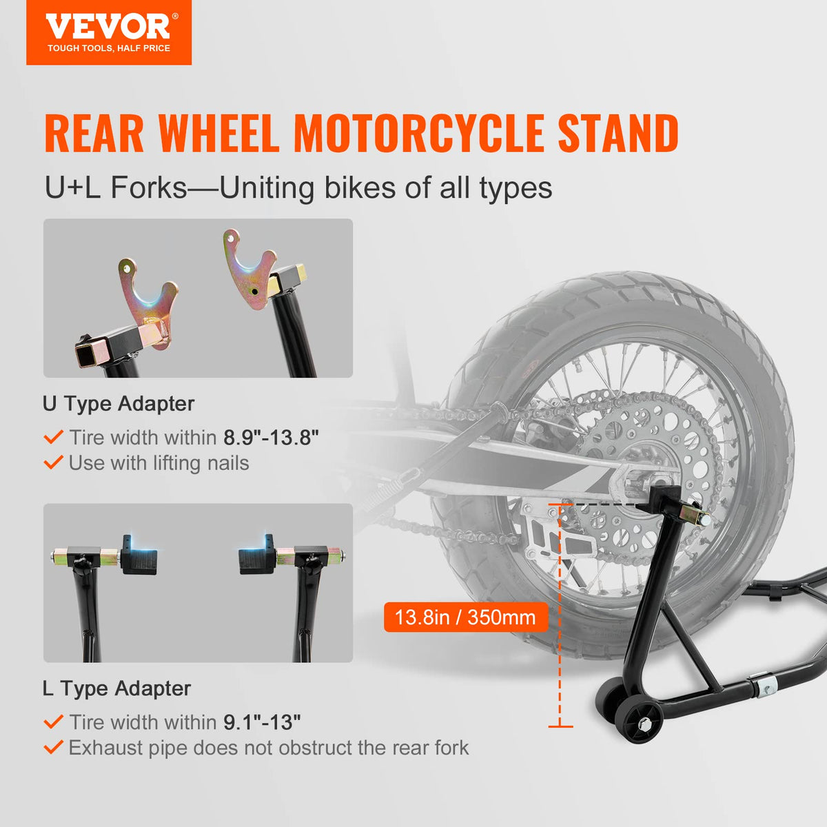 VEVOR Motorcycle Rear Wheel Stand, 850 lbs Capacity, Black