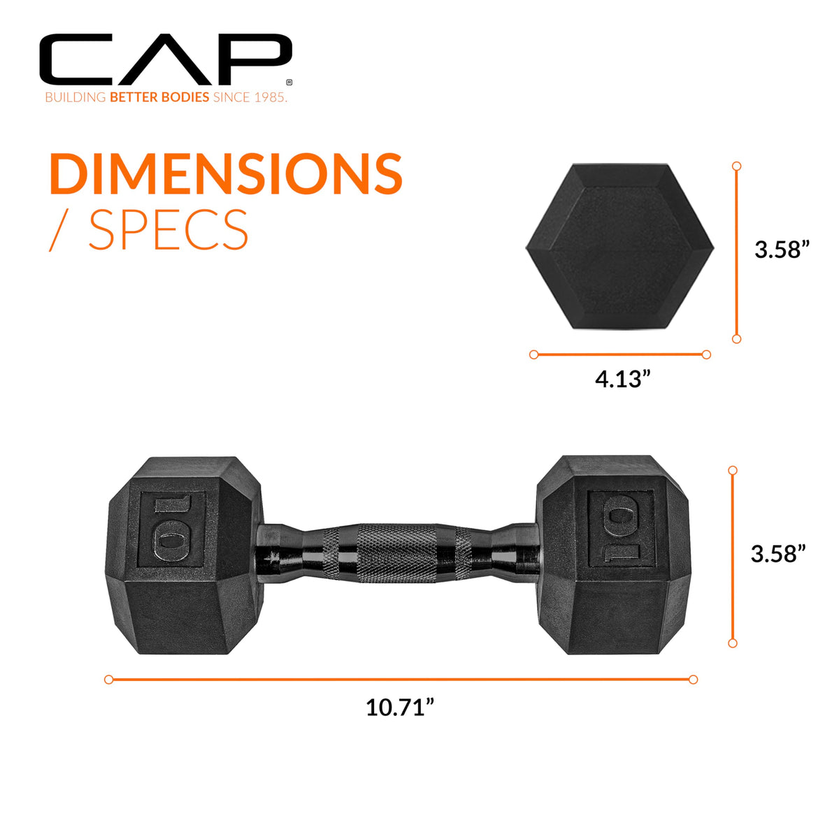 CAP Barbell 10 LB Coated Hex Dumbbell Pair, Black Handle