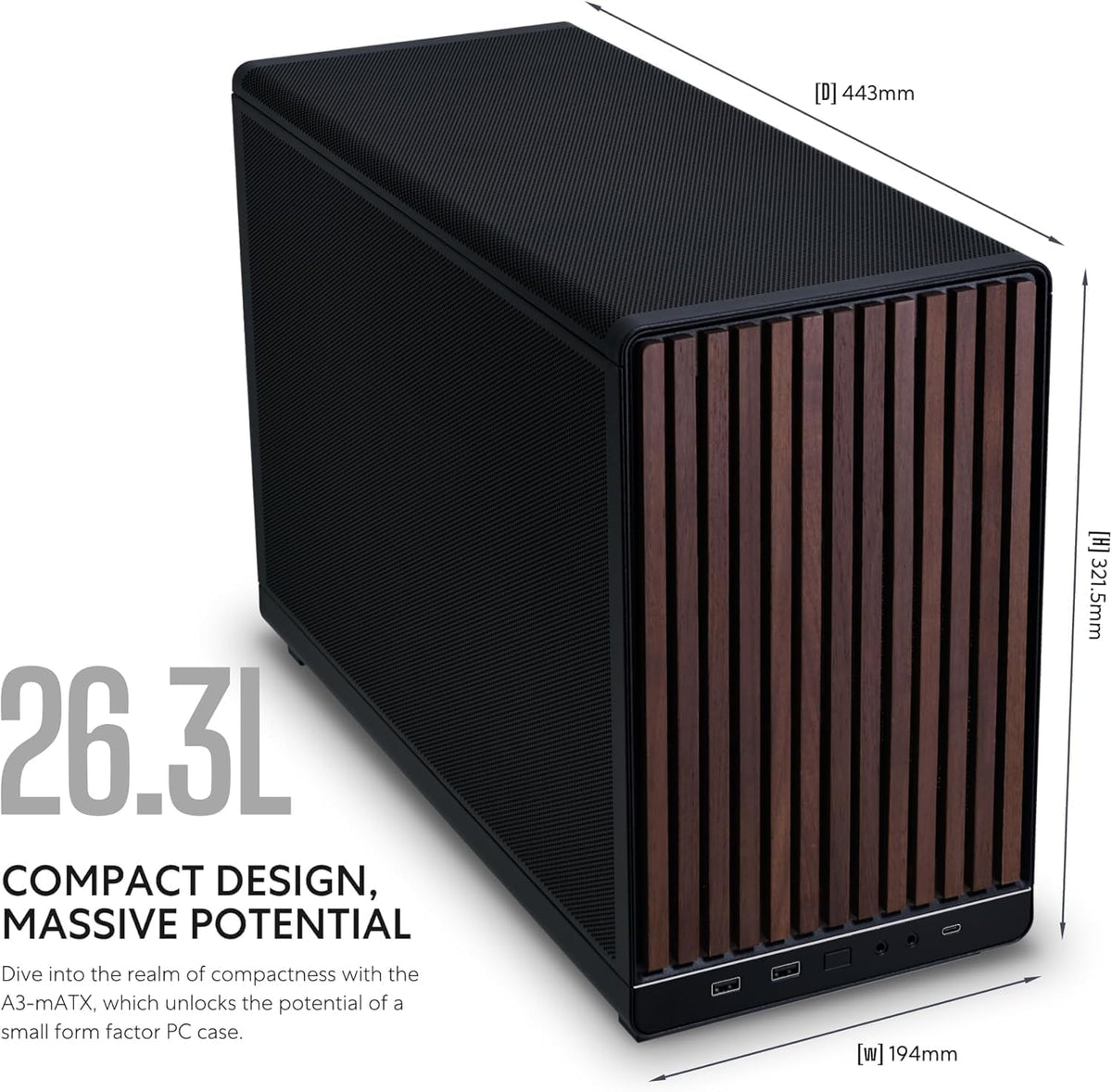 Lian Li A3-mATX-WD 26.3L Micro Chassis, Black, A3X-WD