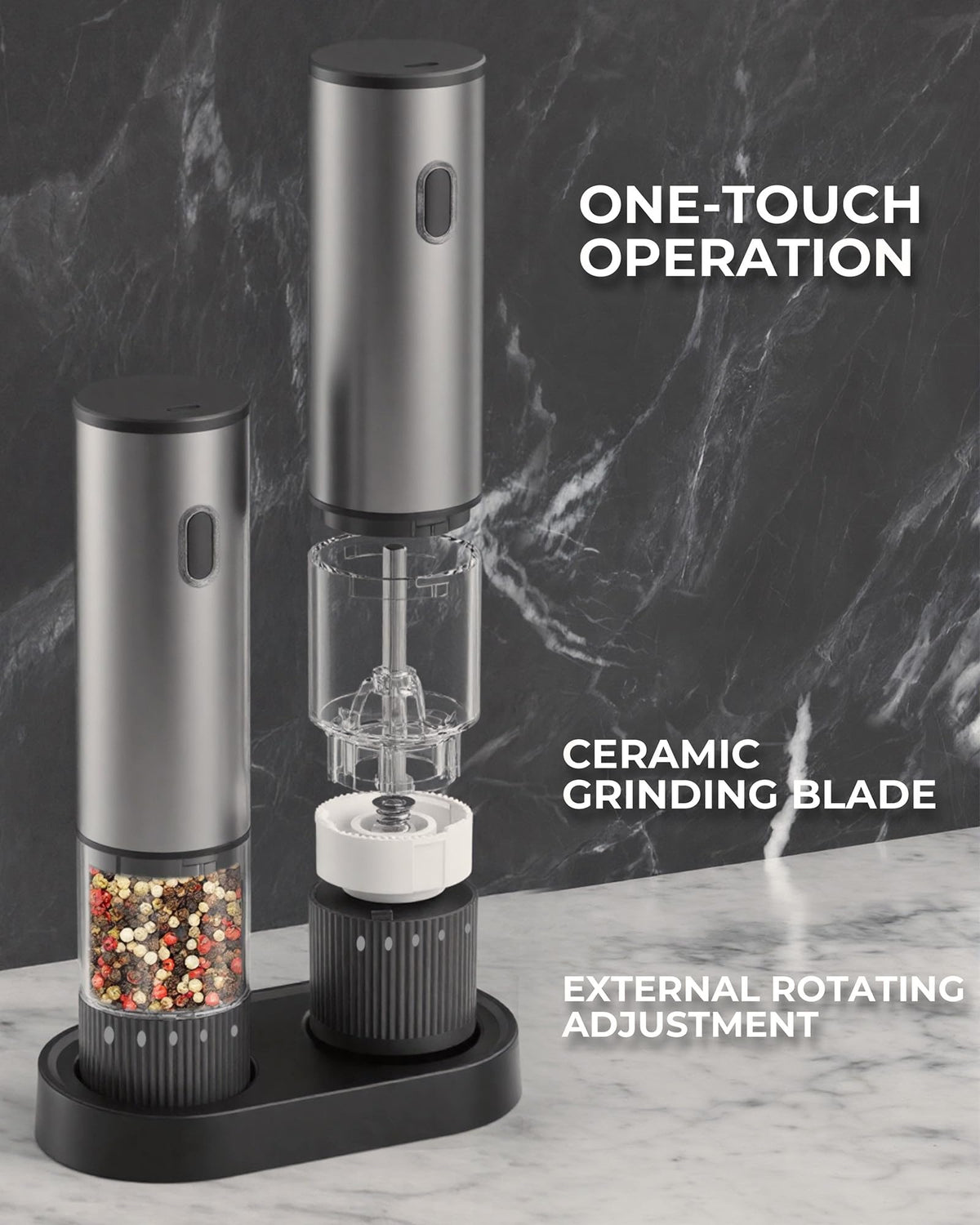 USB-C Rechargeable Automatic Salt and Pepper Grinder Set