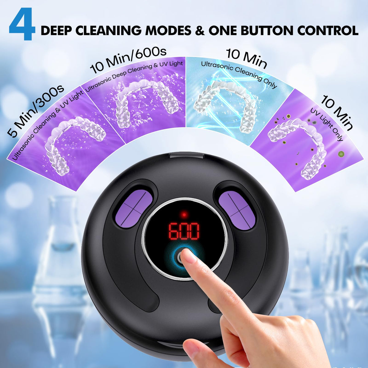 Ultrasonic Retainer Cleaner Machine, 45 kHz, 200 mL, Black