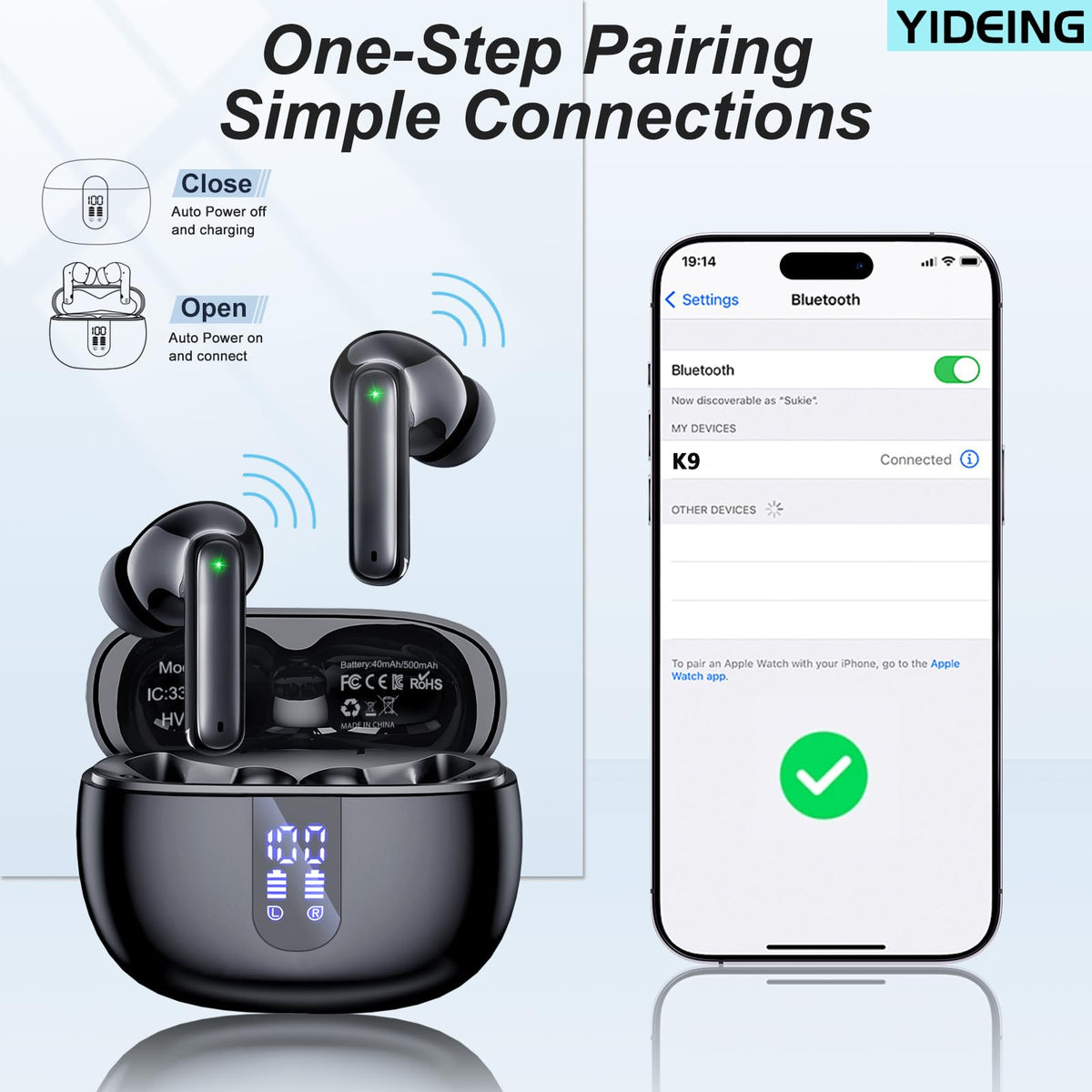 Wireless Earbuds Bluetooth 5.3 with Charging Case, Black