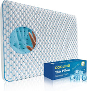 Ultra Thin Cooling Gel Flat Pillow, Memory Foam, Washable Cover
