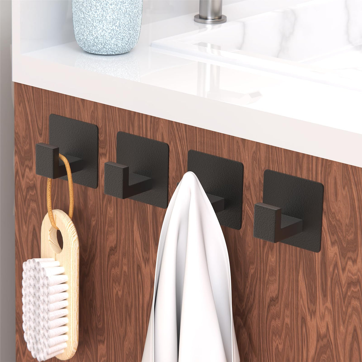 PMMASTO Self-Adhesive Aluminium Wall Hooks, 4-Pack, Black