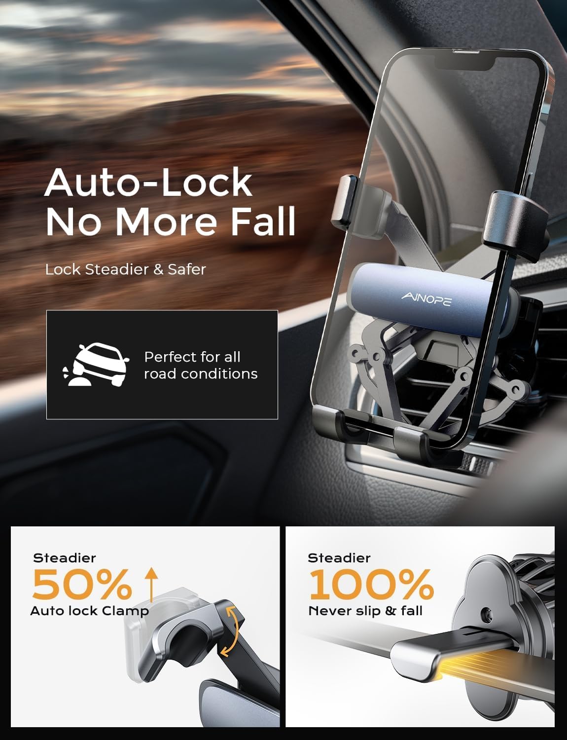AINOPE Phone Holder for Car Vent, Auto Lock