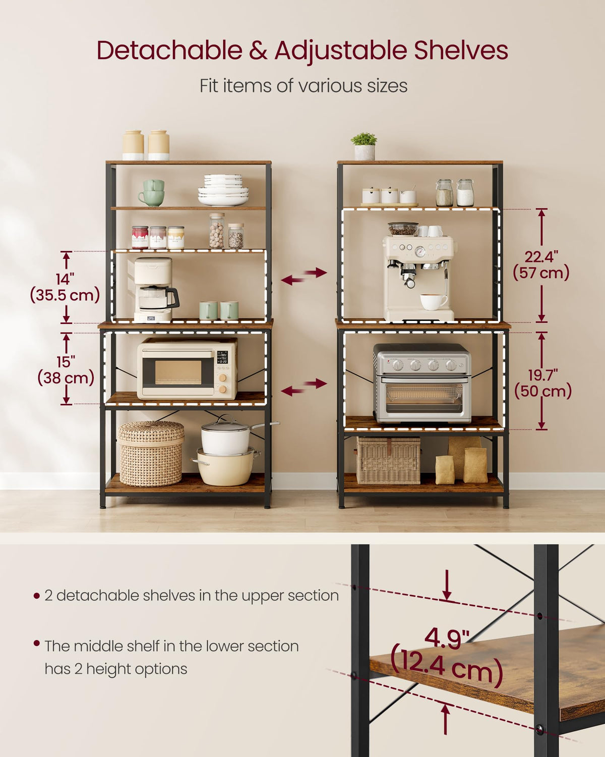 VASAGLE Coffee Bar Baker's Rack, 6-Tier, Rustic Brown, UKKS019B01