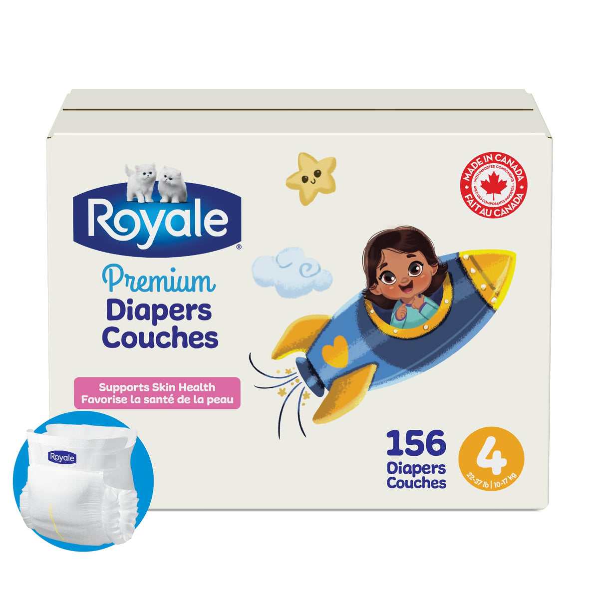 Royale Diapers, Size 4 (22-37 lbs), 156 Count