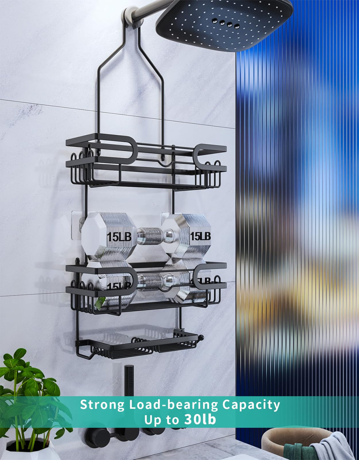 HapiRm 3-Tier Hanging Shower Caddy with 12 Hooks