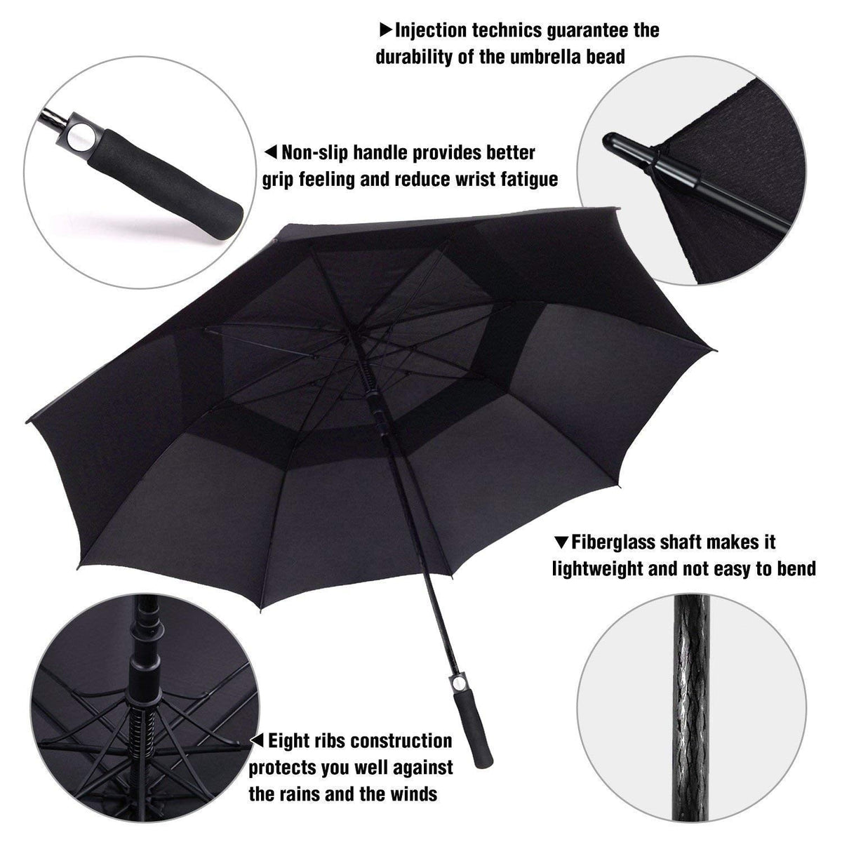 ACEIken 62" Windproof Double Canopy Golf Umbrella, Black