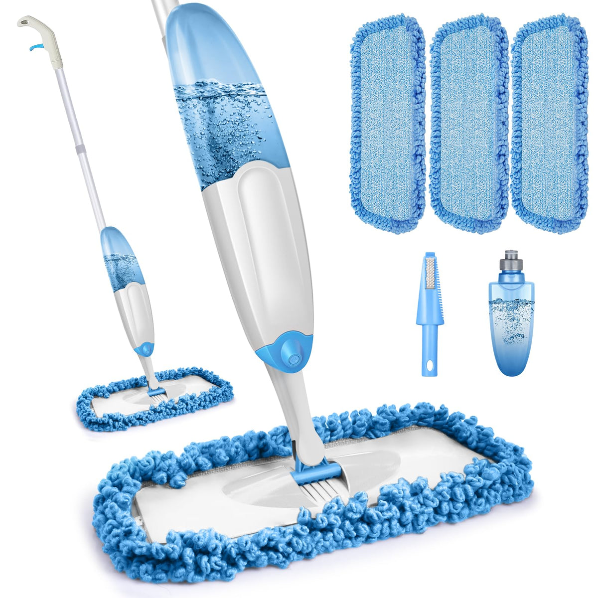 Tina&Tony Microfiber Spray Mop with 3 Reusable Refills, Blue