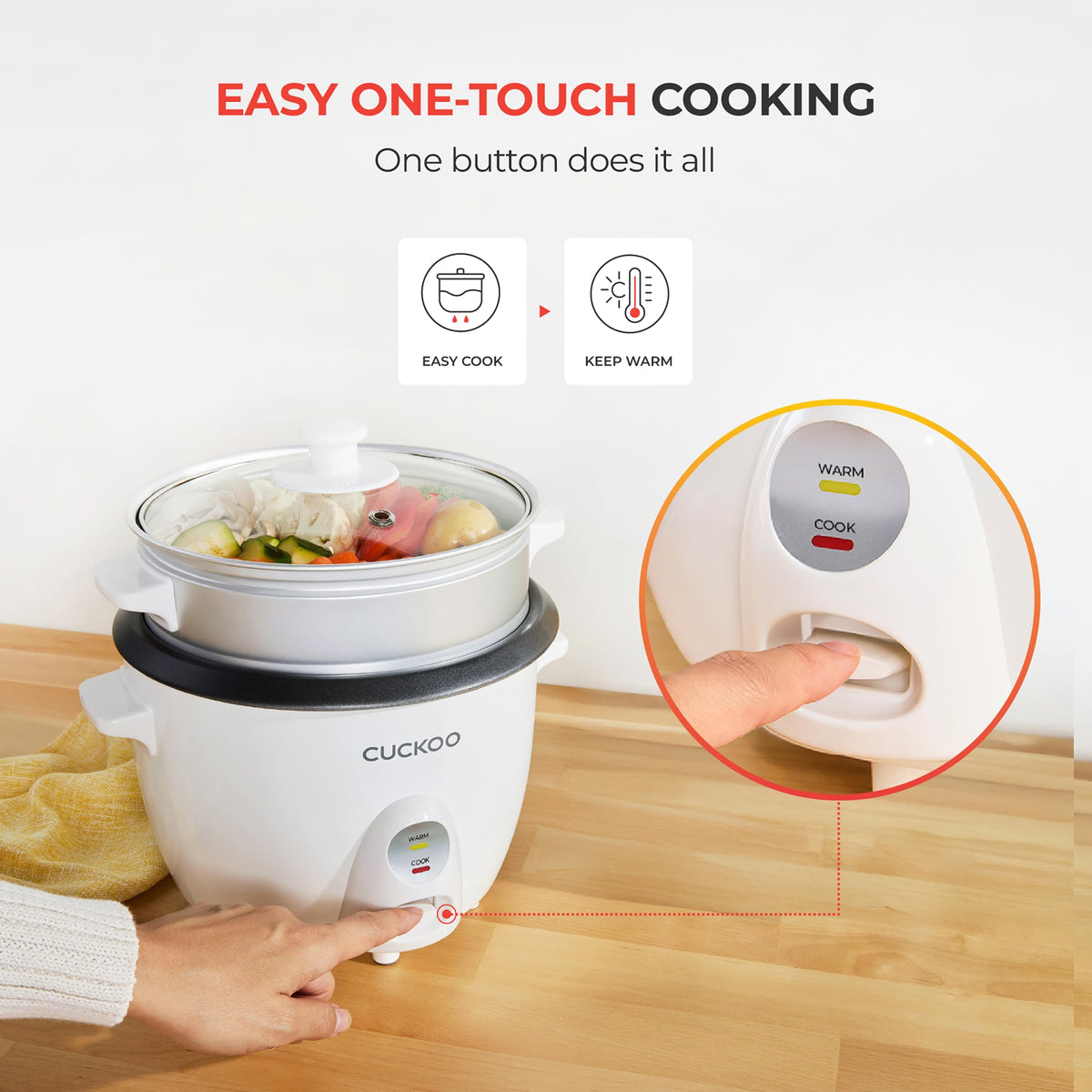 Cuckoo One Touch Rice Cooker, 6-Cup Uncooked, White, CR-0601C