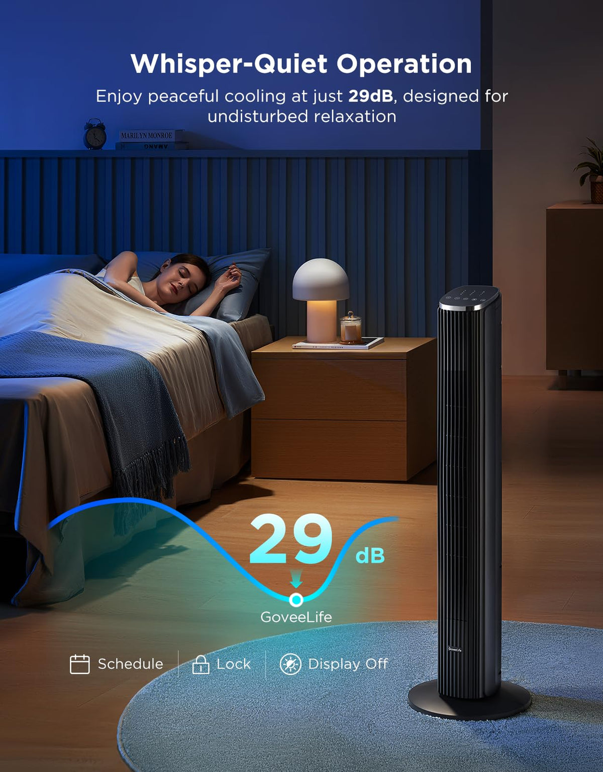 GoveeLife Black Tower Fan for Bedroom
