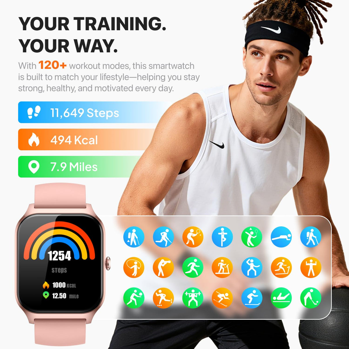 Smart Watch with Calling & Fitness Tracking, Pink, 1.83"